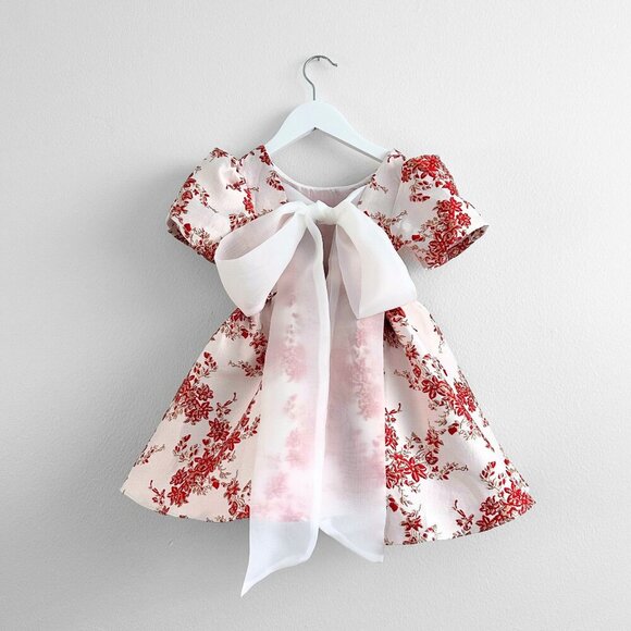 NWT Pretty Girls Fine Jacquard Celebration Dress Elegant Floral Red & Gold 3T - Picture 2 of 3